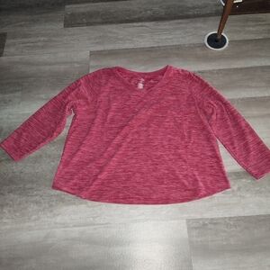 St. John’s Bay Active Women’s 3X Pink Heathered Long Sleeve V-Neck Top